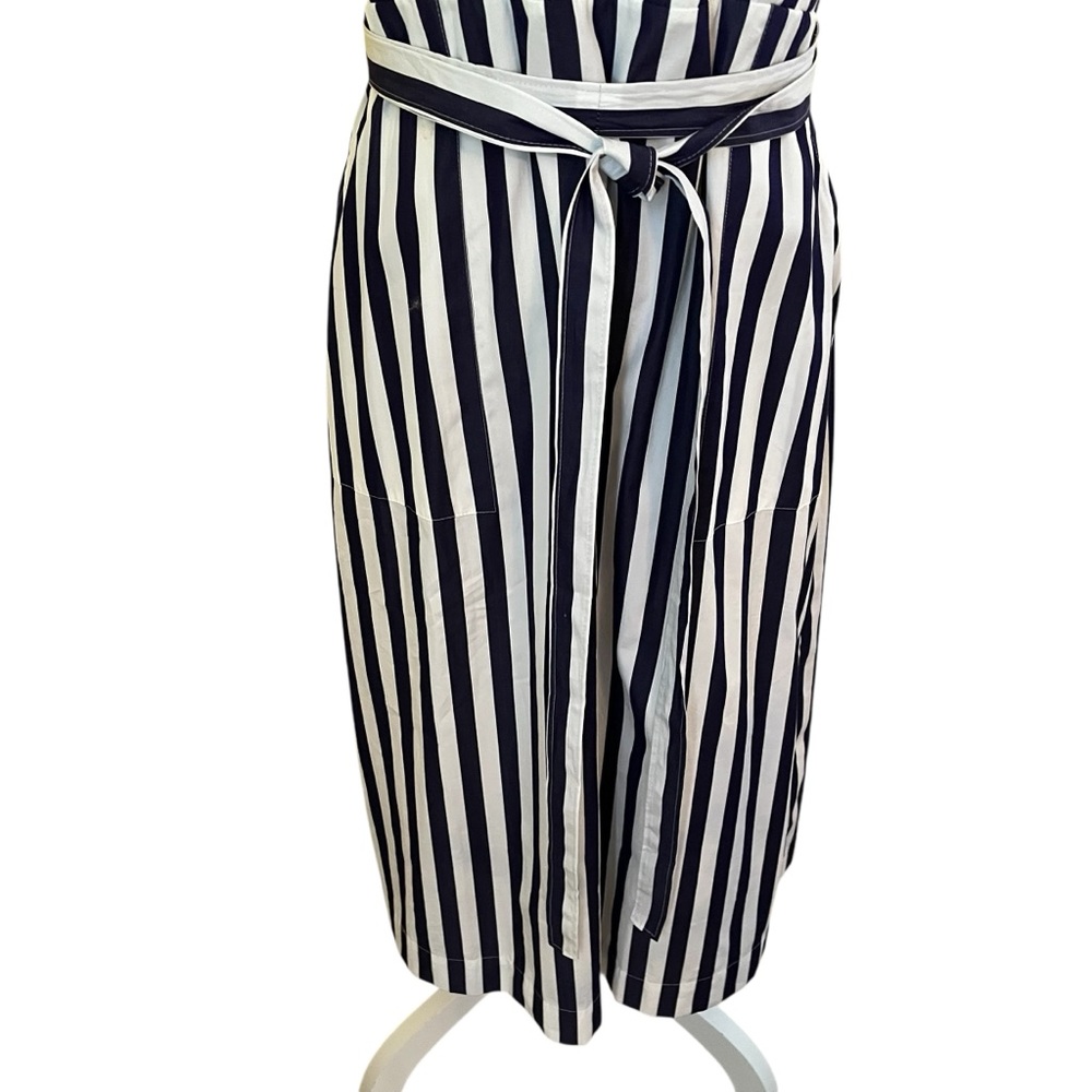 J. Crew/Thomas Mason Navy Blue/White Cotton Striped Apron Tie Midi Dress 12 - Picture 5 of 10